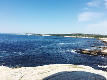 Scenic view of sea against clear blue sky