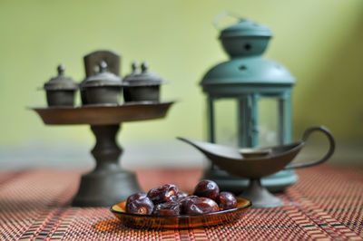 Close-up of tea cup on table