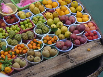 High angle view of various fruits on floating market