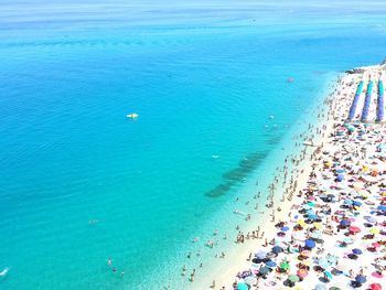 High angle view of people on beach