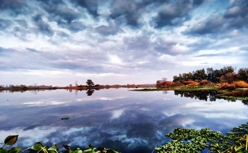 Scenic view of lake against sky