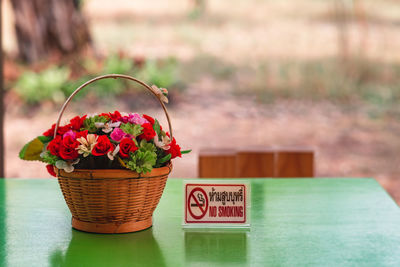 Close-up of red flower pot on table