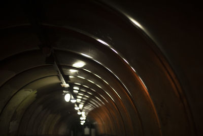 Light of lamp in tunnel. tunnel at night. reflection of light on plastic. dome tunnel.