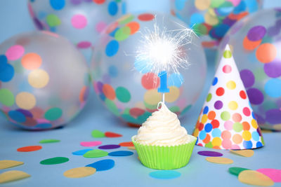 Close-up of cupcakes on table