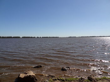 Scenic view of sea against clear sky