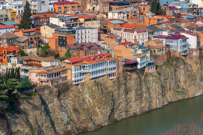 High angle view of buildings in city