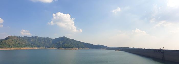 Panoramic view of bay against sky