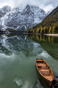 Reflection of trees in lake against sky