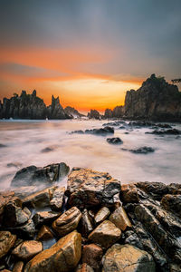 Scenic view of sea against sky during sunset