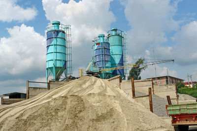 Low angle view of built structures against sky