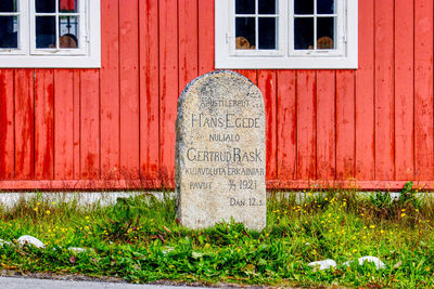 Close-up of text on window