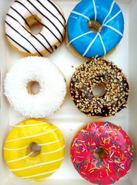 Close-up of multi colored candies on table