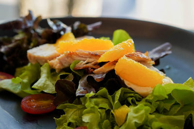 Close-up of meal served on table