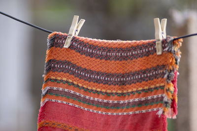 Close-up of clothes drying on clothesline