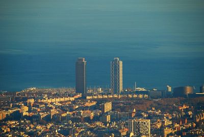 High angle view of buildings against sky