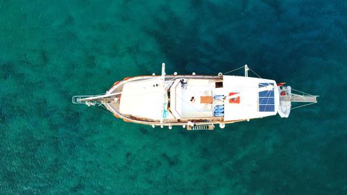 High angle view of sailboat in sea
