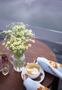 High angle view of coffee on table