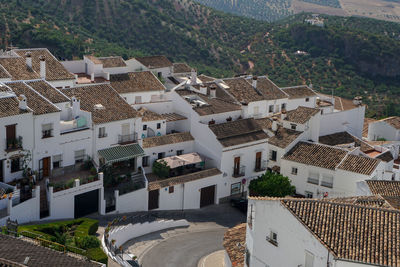 High angle view of buildings in city