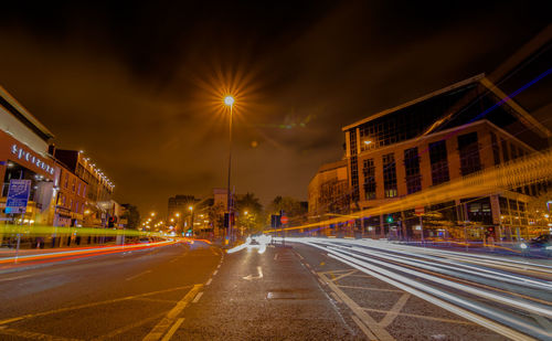 Light trails on road at night