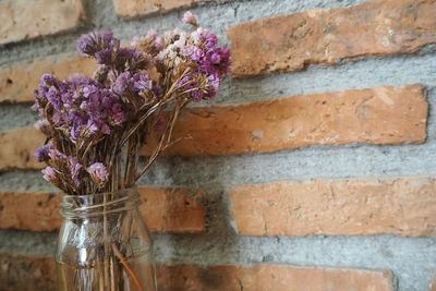 Close-up of flower vase against wall