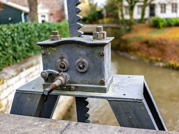 Close-up of rusty machine part