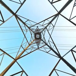 Low angle view of electricity pylon against sky