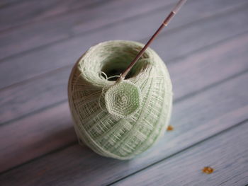 High angle view of wool on table