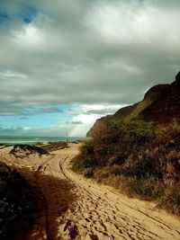 Scenic view of land against sky