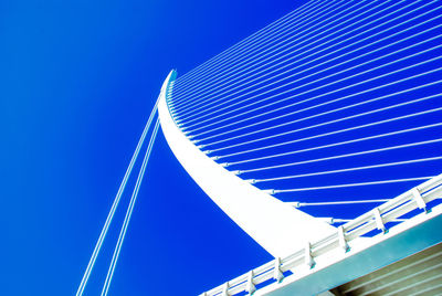 Low angle view of modern building against clear blue sky