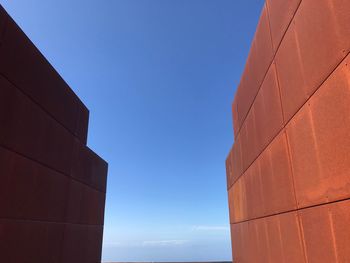 Low angle view of building against clear blue sky