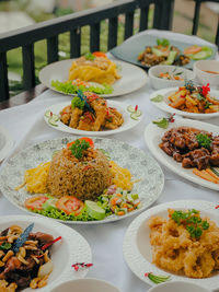 High angle view of food on table
