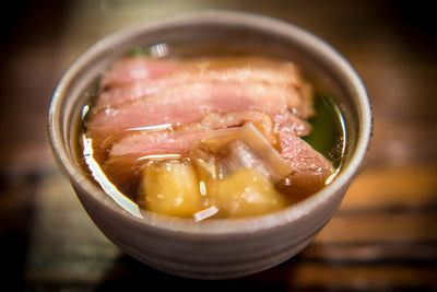 Close-up of meat in bowl
