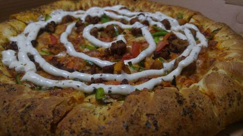 High angle view of pizza in plate