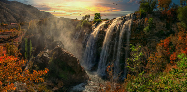 Scenic view of waterfall