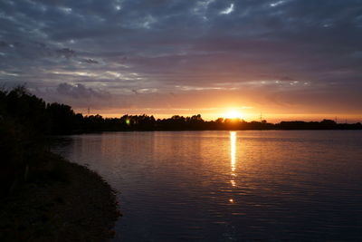 Scenic view of lake against sky during sunset