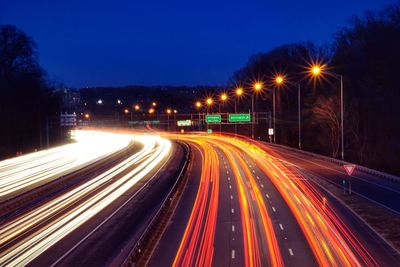 Light trails on road at night