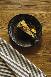 High angle view of food in plate on table