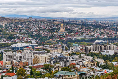 High angle shot of townscape against sky