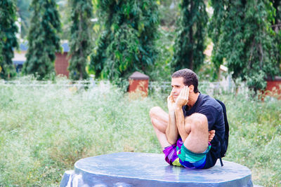 Portrait of man doing yoga