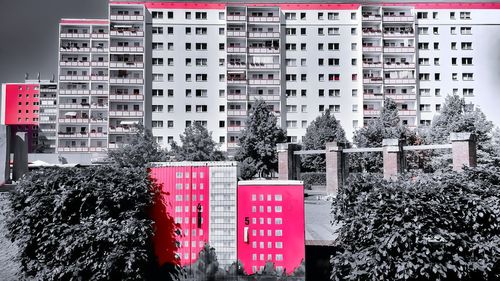 View of red and buildings in city