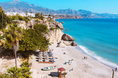 Idyllic beach in the mediterranean sea, calahonda beach, nerja, province of málaga, spain.