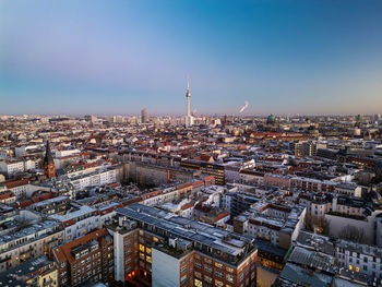 High angle view of cityscape against sky