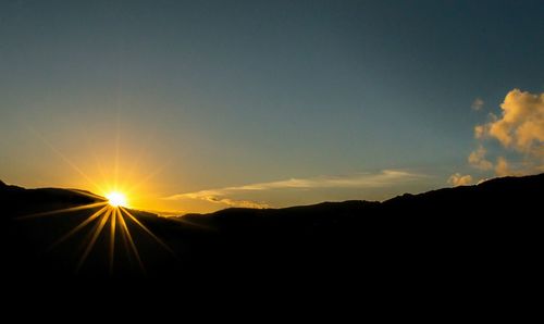 Scenic view of mountains against sky during sunset