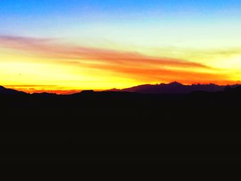 Scenic view of silhouette mountain against sky during sunset