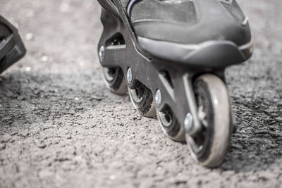 Close-up of tire track on road