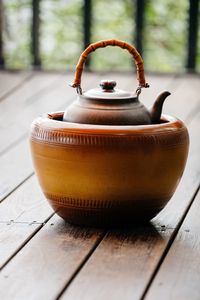 High angle view of drink on table