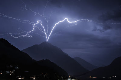 Lightning in sky at night