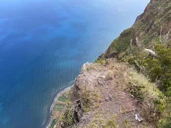 High angle view of rocks on sea