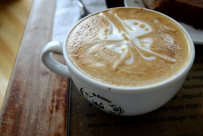 High angle view of coffee on table