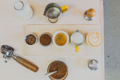 High angle view of coffee on table